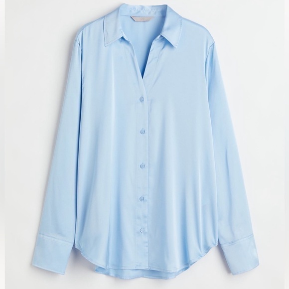 H&M V-Neck Black Satin Sexy Blouse (NWT) - Picture 3 of 12